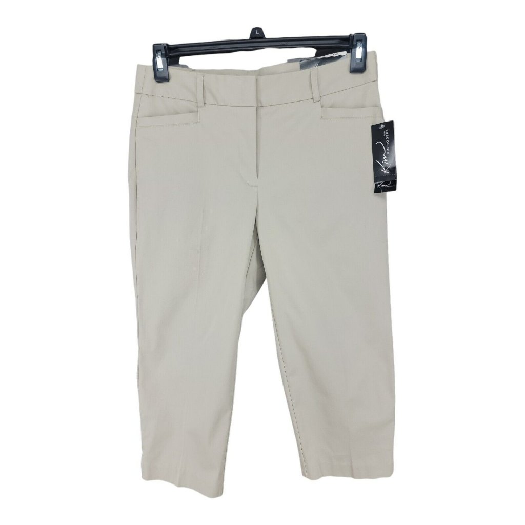 Kim Rogers Capri New 8p Khaki Beige Cropped Pants Tummy Control Tan Mid Rise